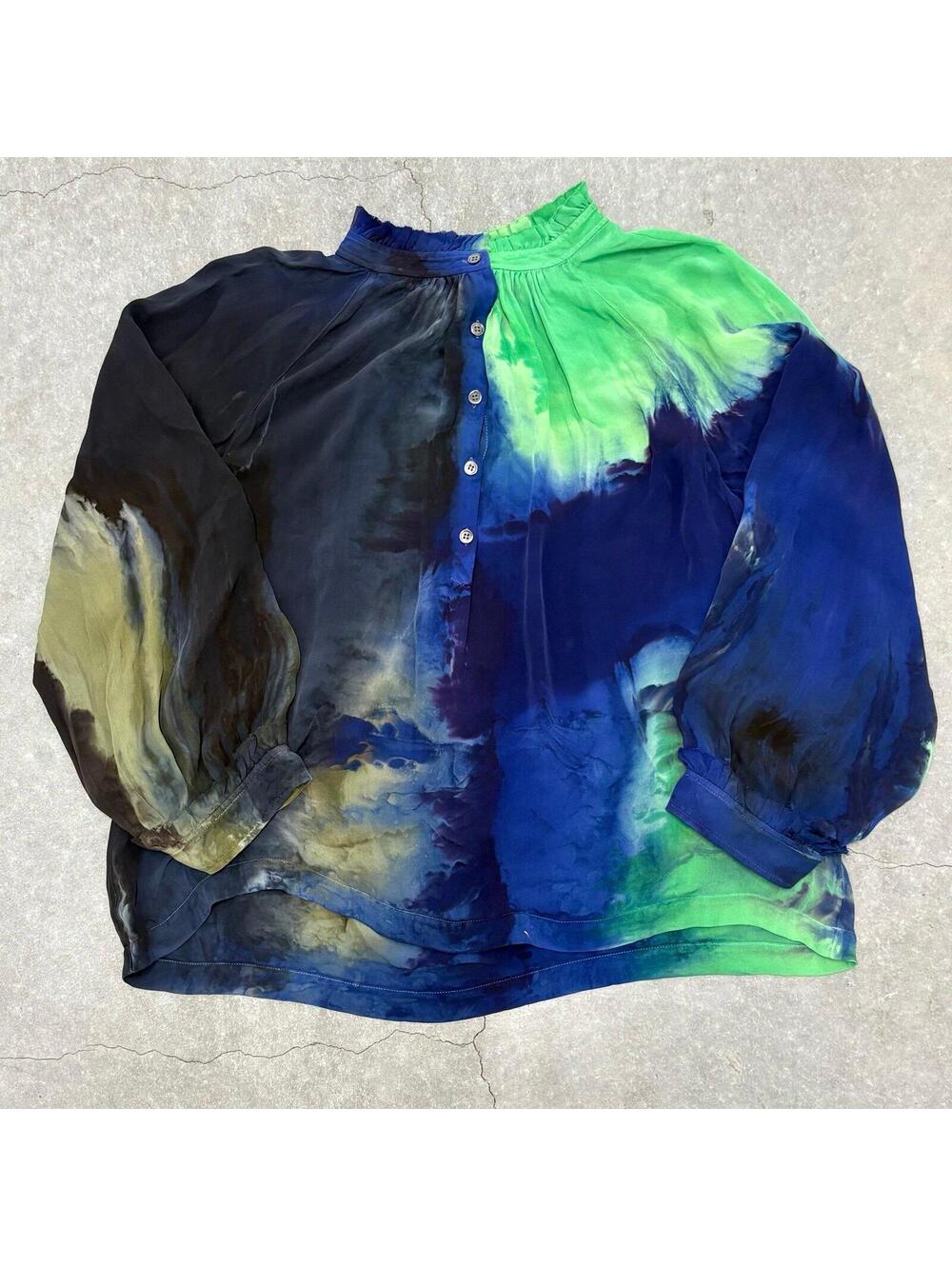 Raquel Allegra Long Sleeve Henley Silk Blouse